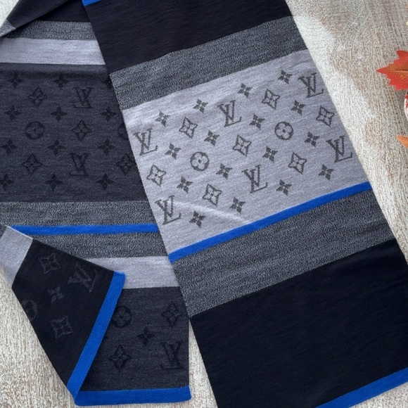 Louis Vuitton Monogram Color Block Noir Wool Scarf Authentic - Picture 1 of 8